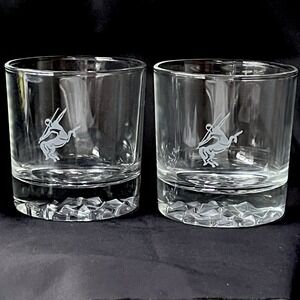 2 MCM Rocks Bar Glasses w Centaur Lowball Whiskey Tumblers Ice Textured Base